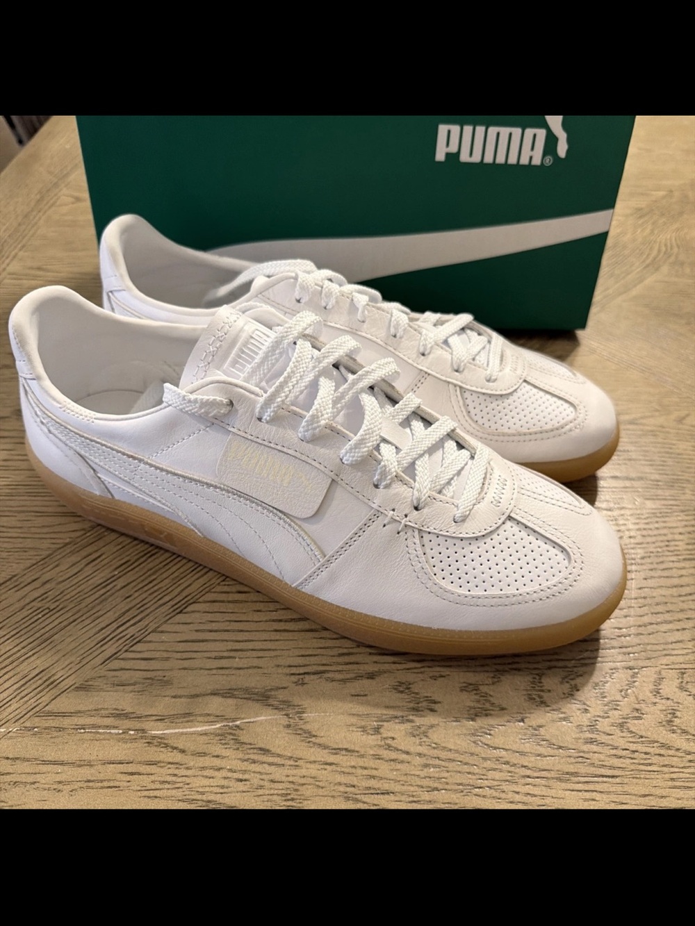 PUMA Palermo S And P Leather Perforated Lace Up  Mens White Sneakers 12